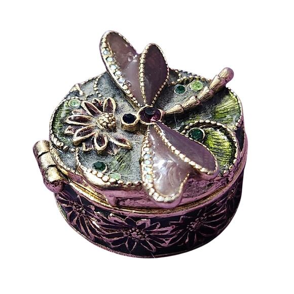 Vtg Monet Enamel Dragonfly Hinged Trinket Box Green - Picture 2 of 6